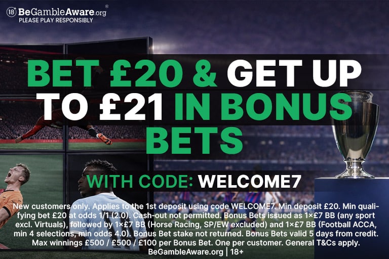 Welcome Sportsbook Bonus. Bet £20, Get Up to £21 in Bonus Bets promotion