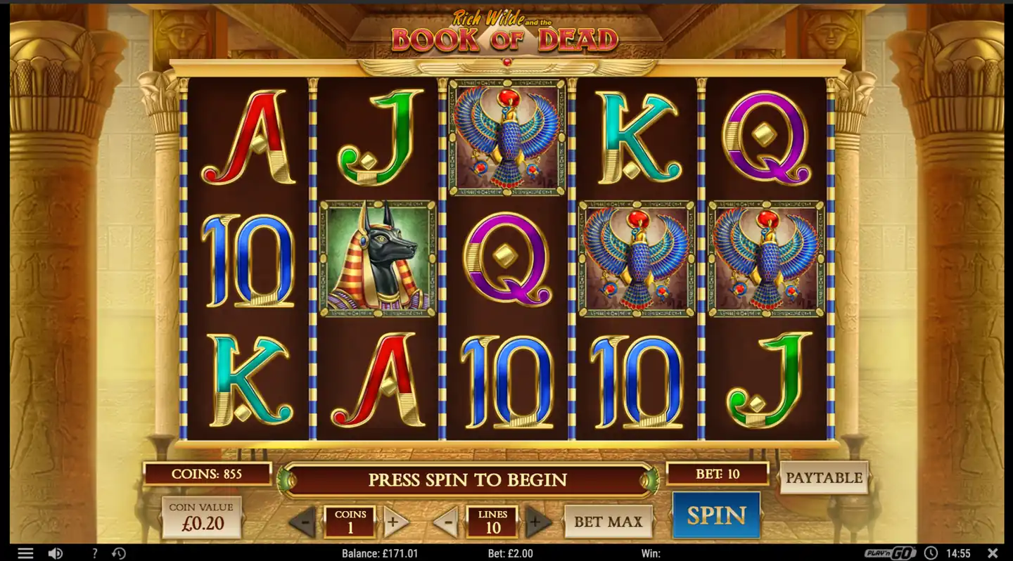 Book of Dead slot main game screen