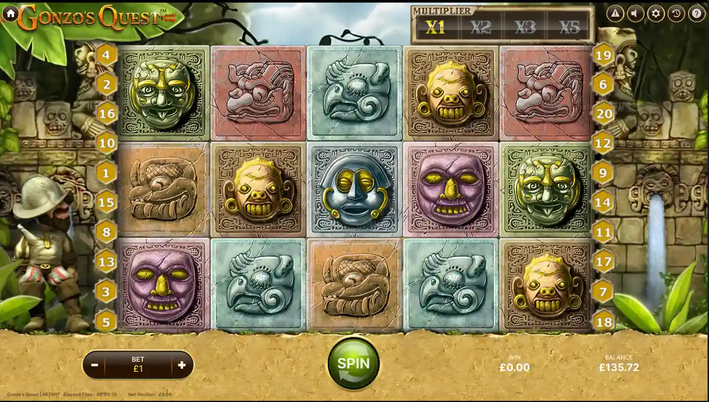 Gonzos Quest slot main game screen