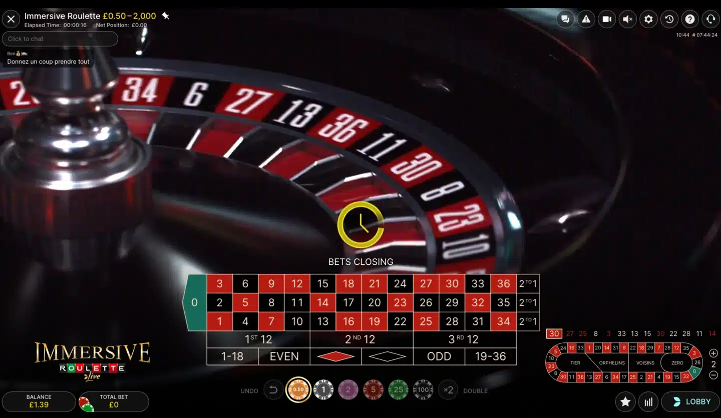 Immersive Roulette close-up spin