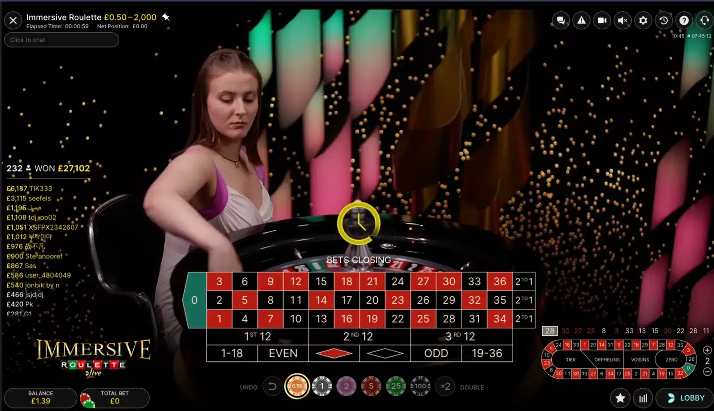 Immersive Roulette live dealer wheel