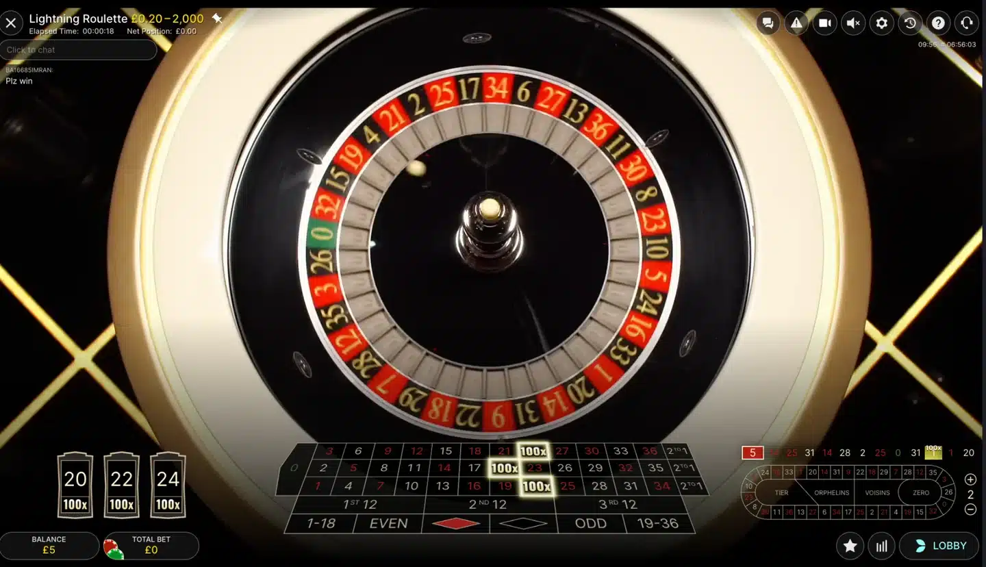 Lightning Roulette live wheel gameplay