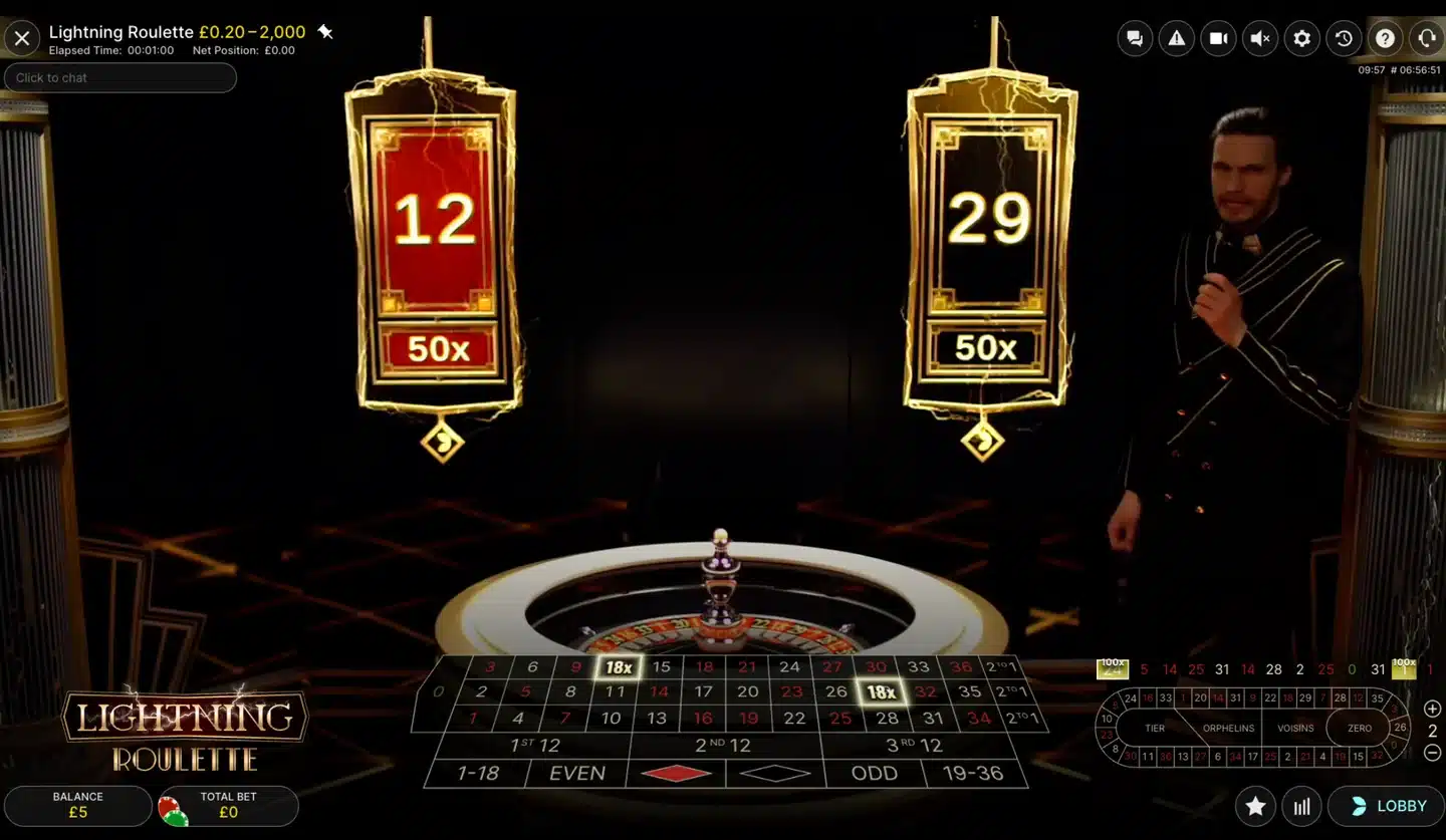 Lightning Roulette Lucky Numbers with 50x multipliers