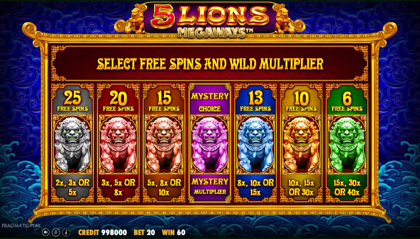 5 Lions Megaways free spins