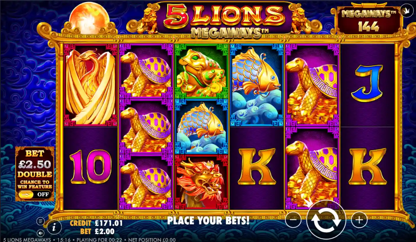 5 Lions Megaways slot main game screen