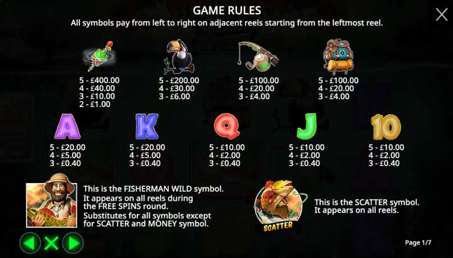 Big Bass Amazon Xtreme paytable