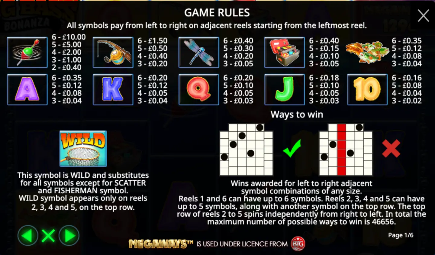 Big Bass Bonanza Megaways paytable