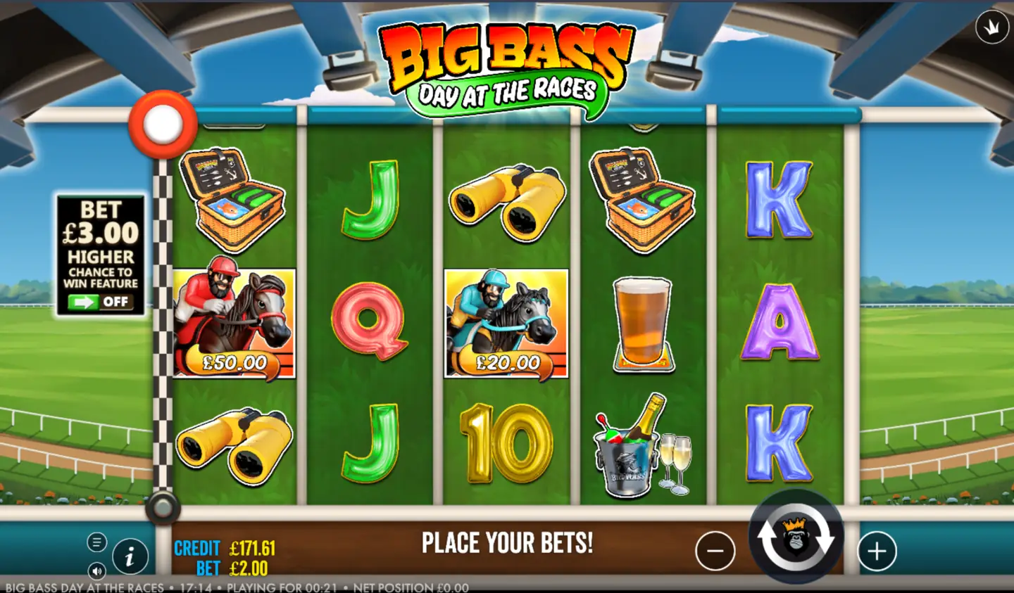 Big Bass Day at the Races slot main game screen