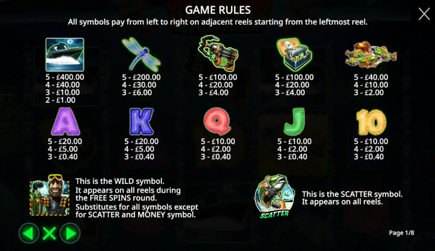 Big Bass Mission Fishin paytable