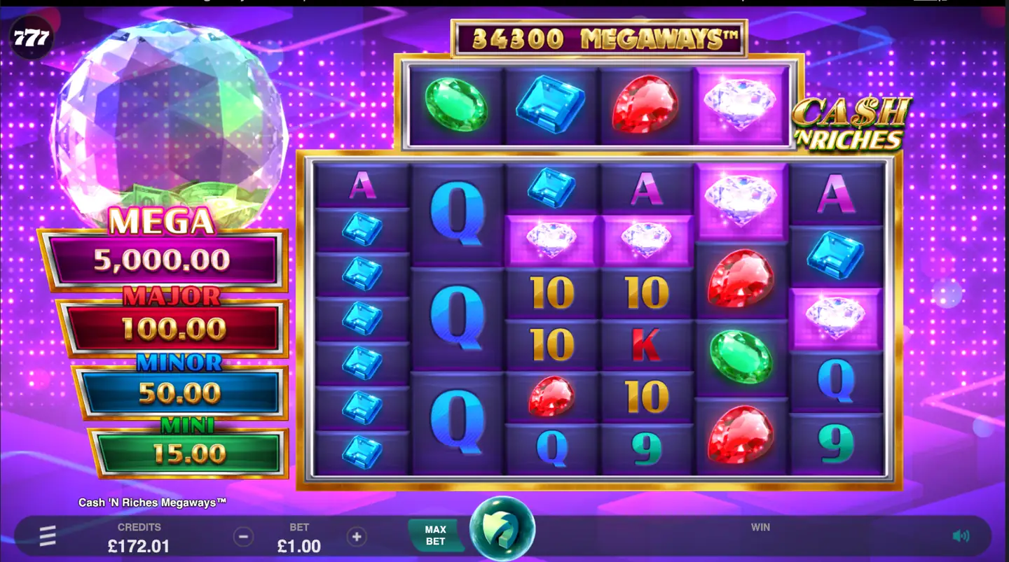 Cash 'N Riches Megaways™ slot main game screen