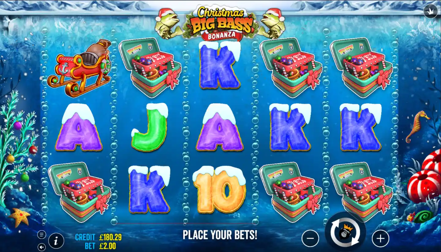 Christmas Big Bass Bonanza slot main game screen