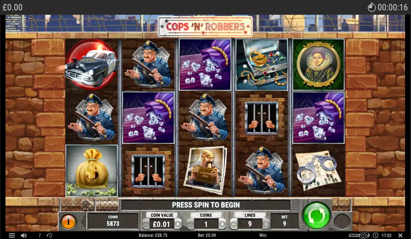 Cops ‘N’ Robbers Slot main game screen