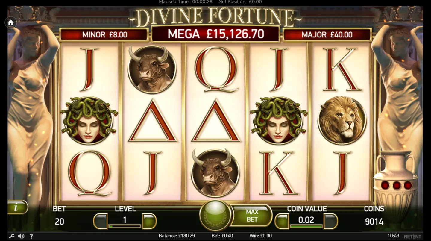 Divine Fortune slot main game screen