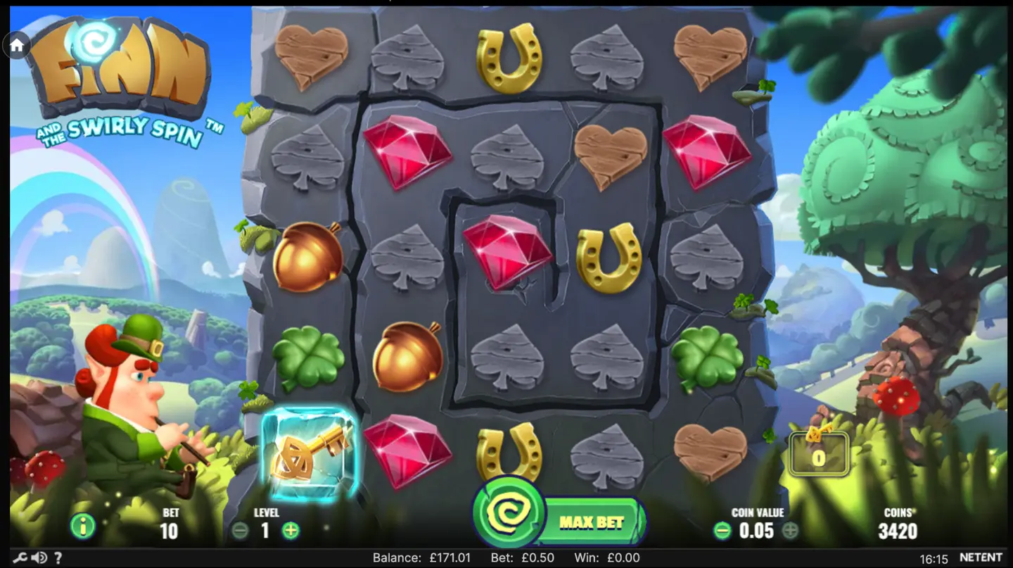Finn and the Swirly Spin slot main game screen