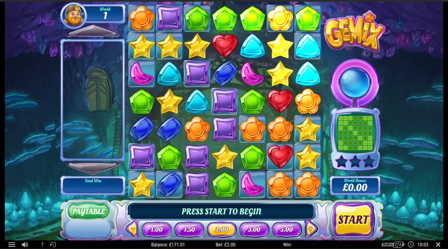 Gemix slot main game screen