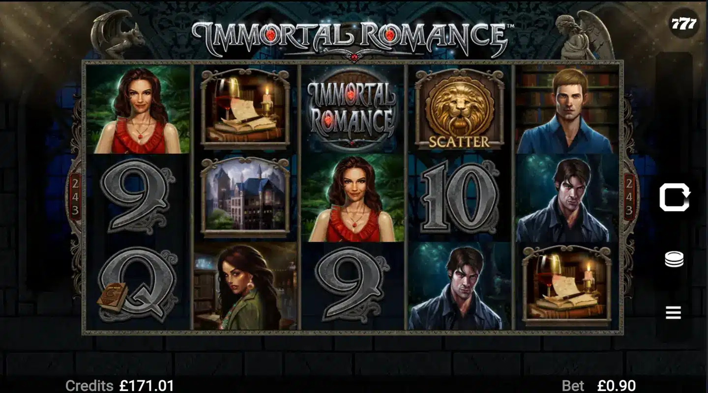 Immortal Romance slot main game screen