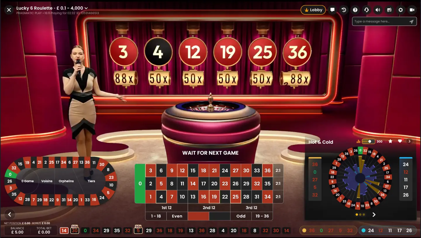 Lucky 6 Roulette multipliers bonus