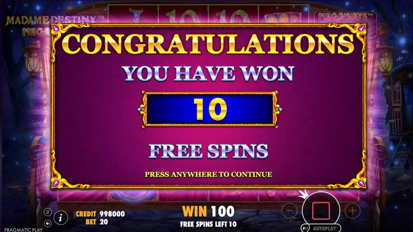 Madame Destiny Megaways free spins