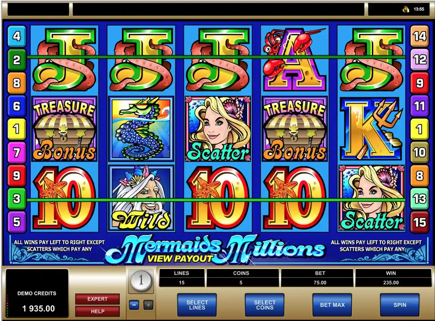Mermaid Millions slot main game screen