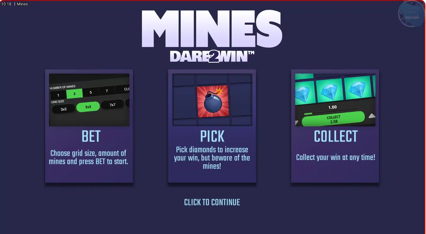 Mines main game screen