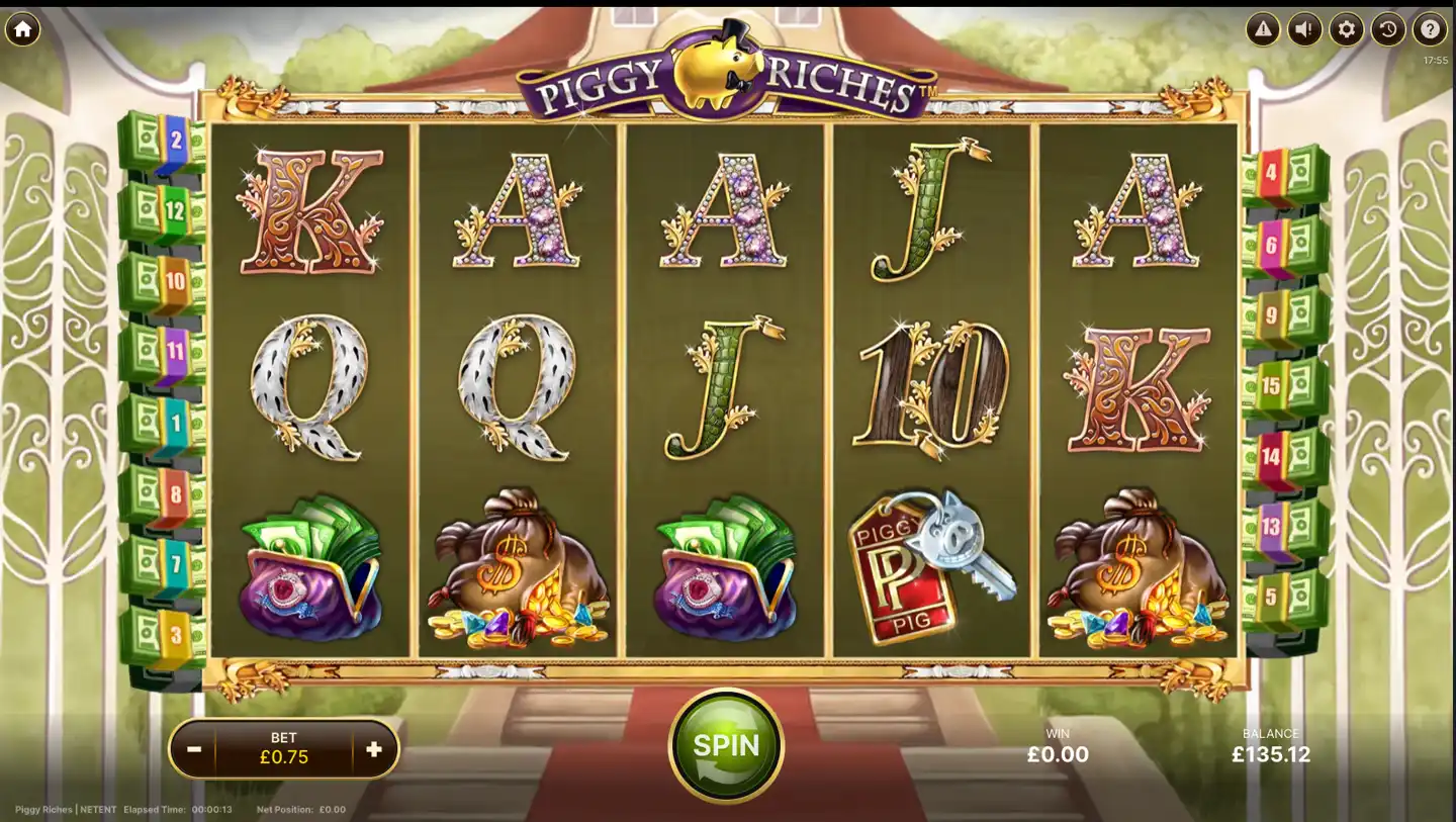 Piggy Riches slot main game screen