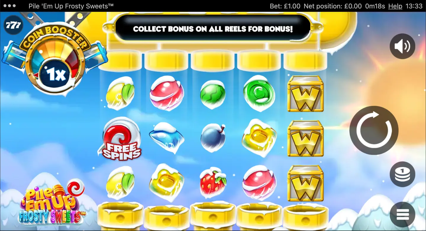 Pile em up frosty sweets slot main game screen