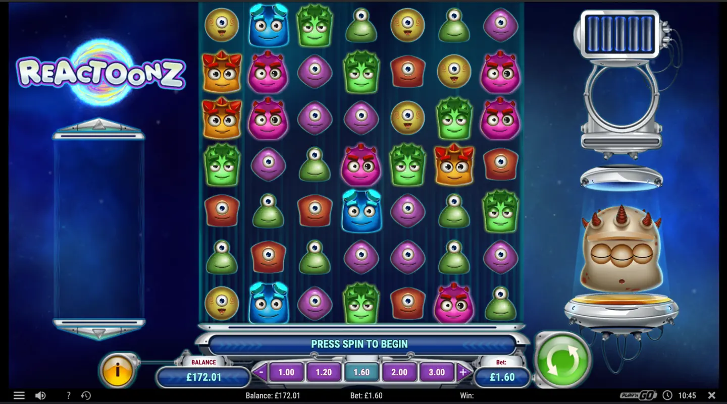 Reactoonz slot main game screen