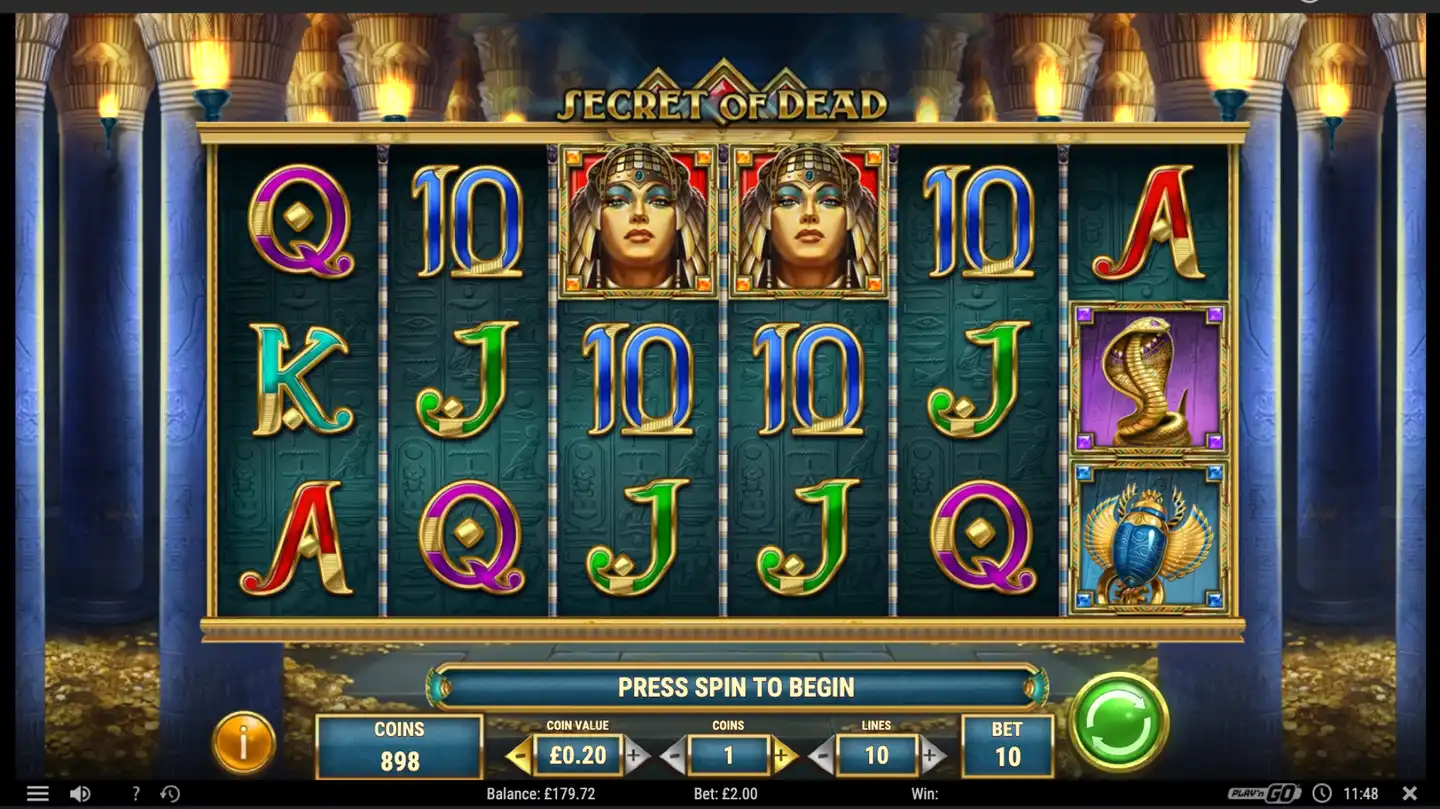 Secret of Dead slot main game screen