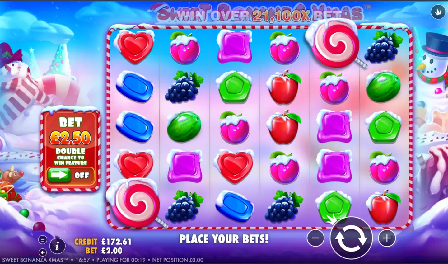 Sweet Bonanza XMAS slot main game screen