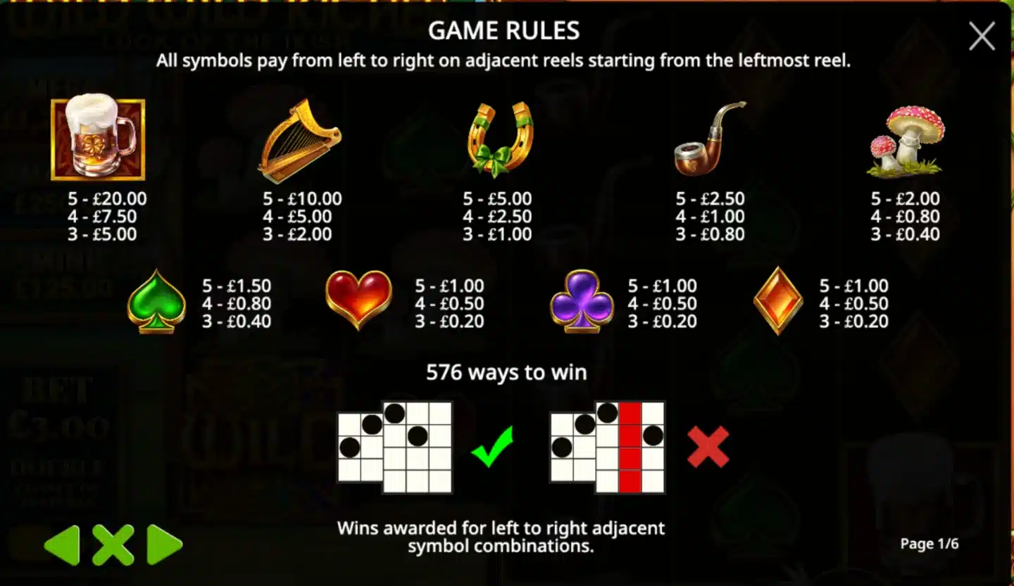 Wild Wild Riches paytable