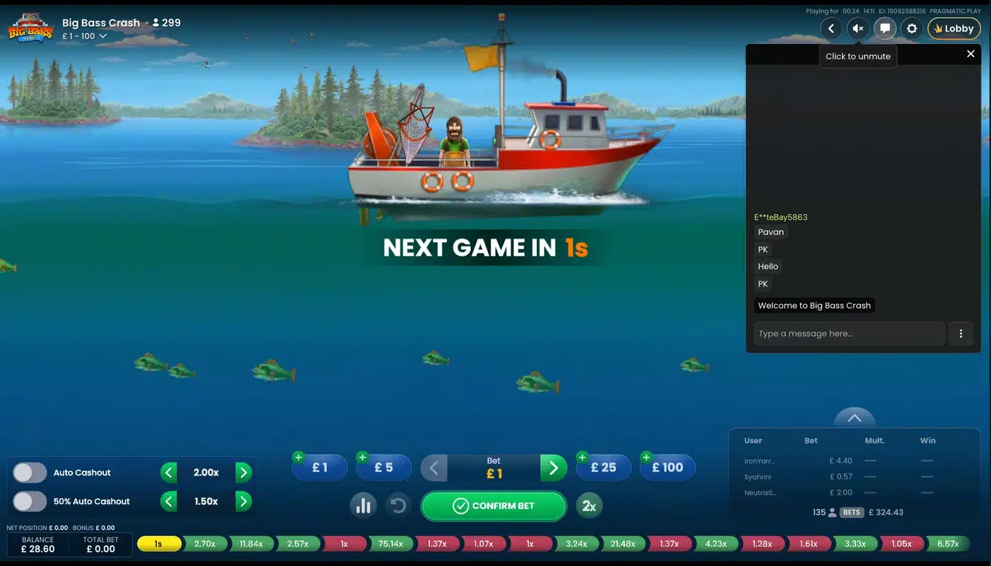 Big Bass Crash main game screen