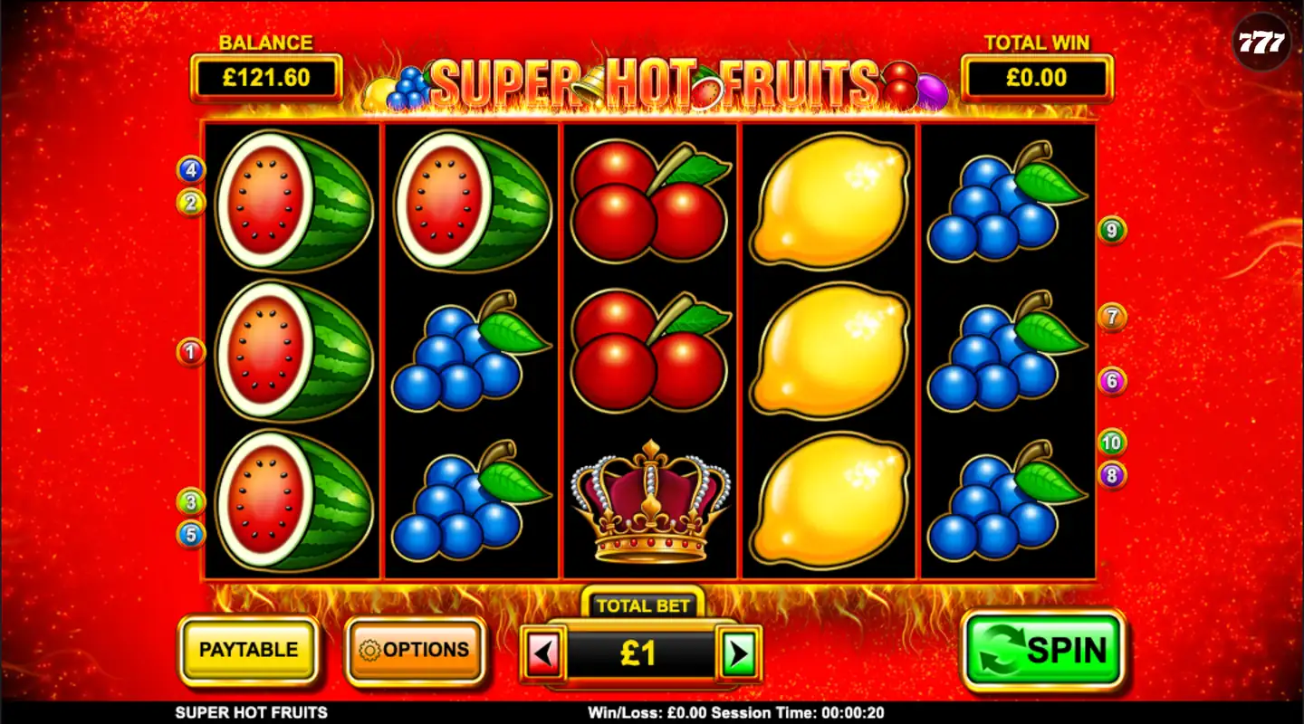 Super Hot Fruits slot main game screen