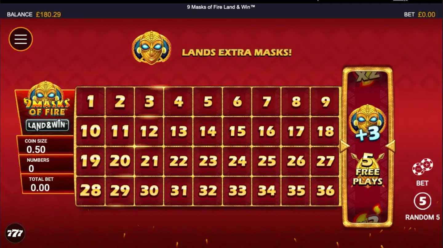 9 Masks of Fire Land & Win slot main game screen