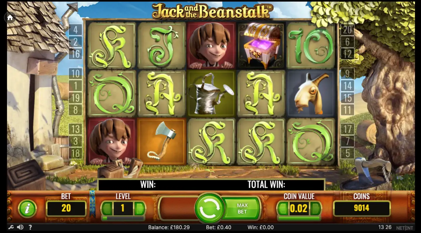 Jack and the Beanstalk slot main game screen