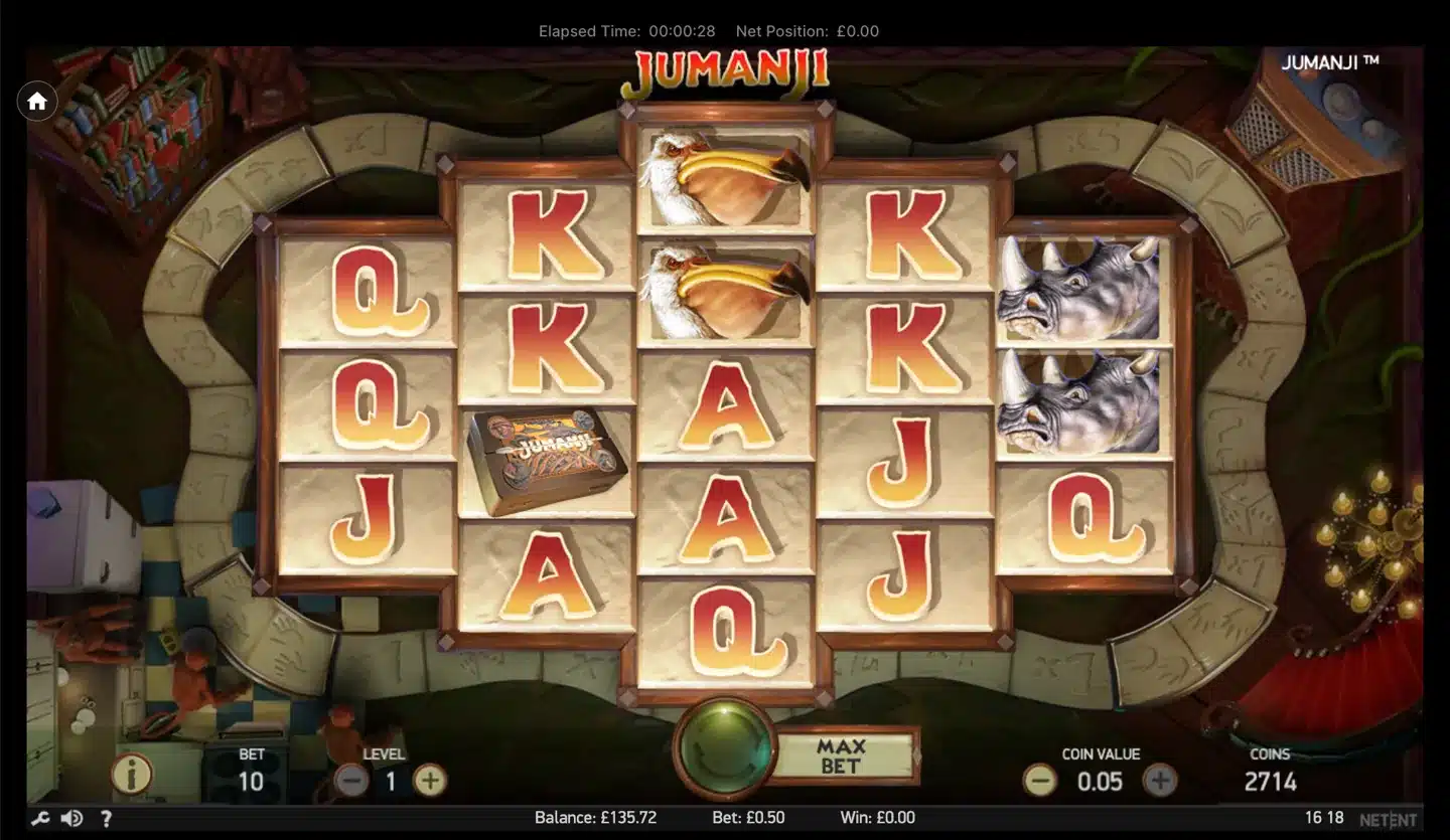 Jumanji slot main game screen
