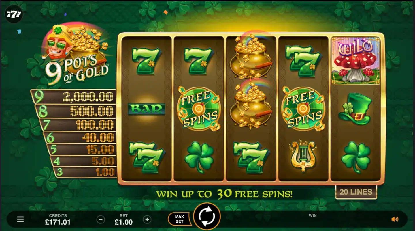 9 Pots of Gold slot main game screen