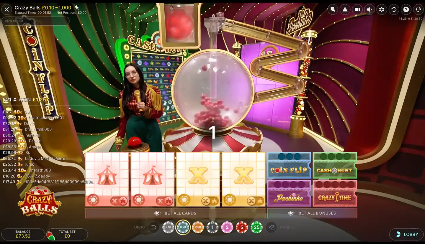 Crazy Balls Casino Game cards