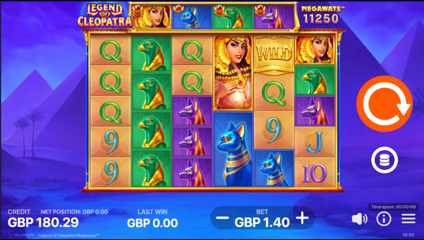 Legend of Cleopatra Megaways™ slot main game screen