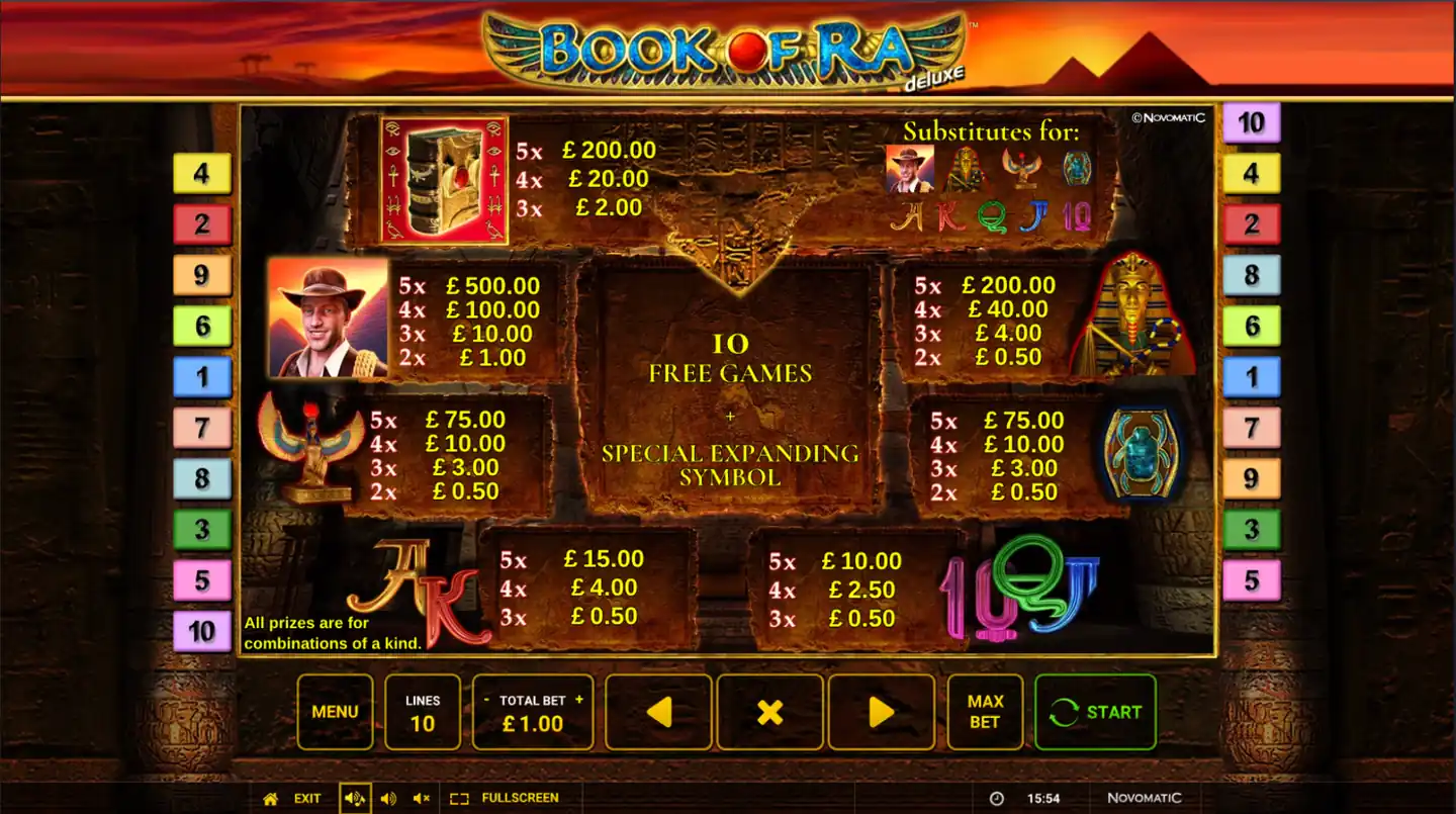 Book of Ra Deluxe paytable