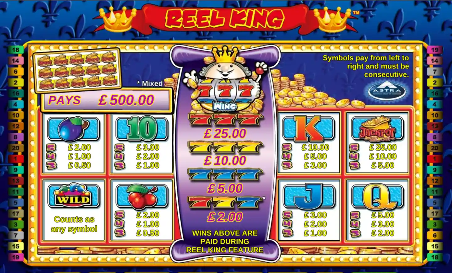 Reel King paytable