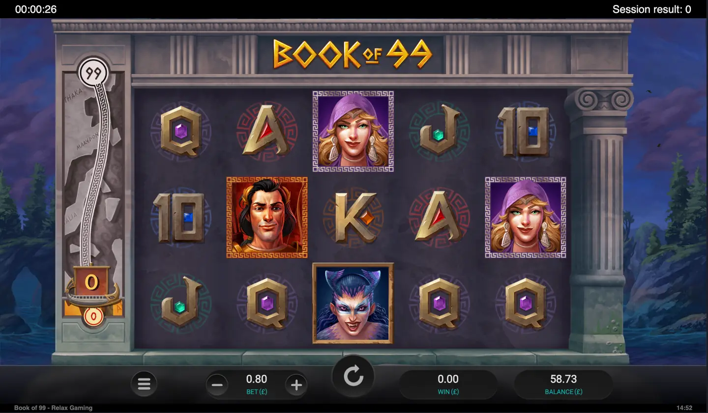 Book of 99 slot main game screen