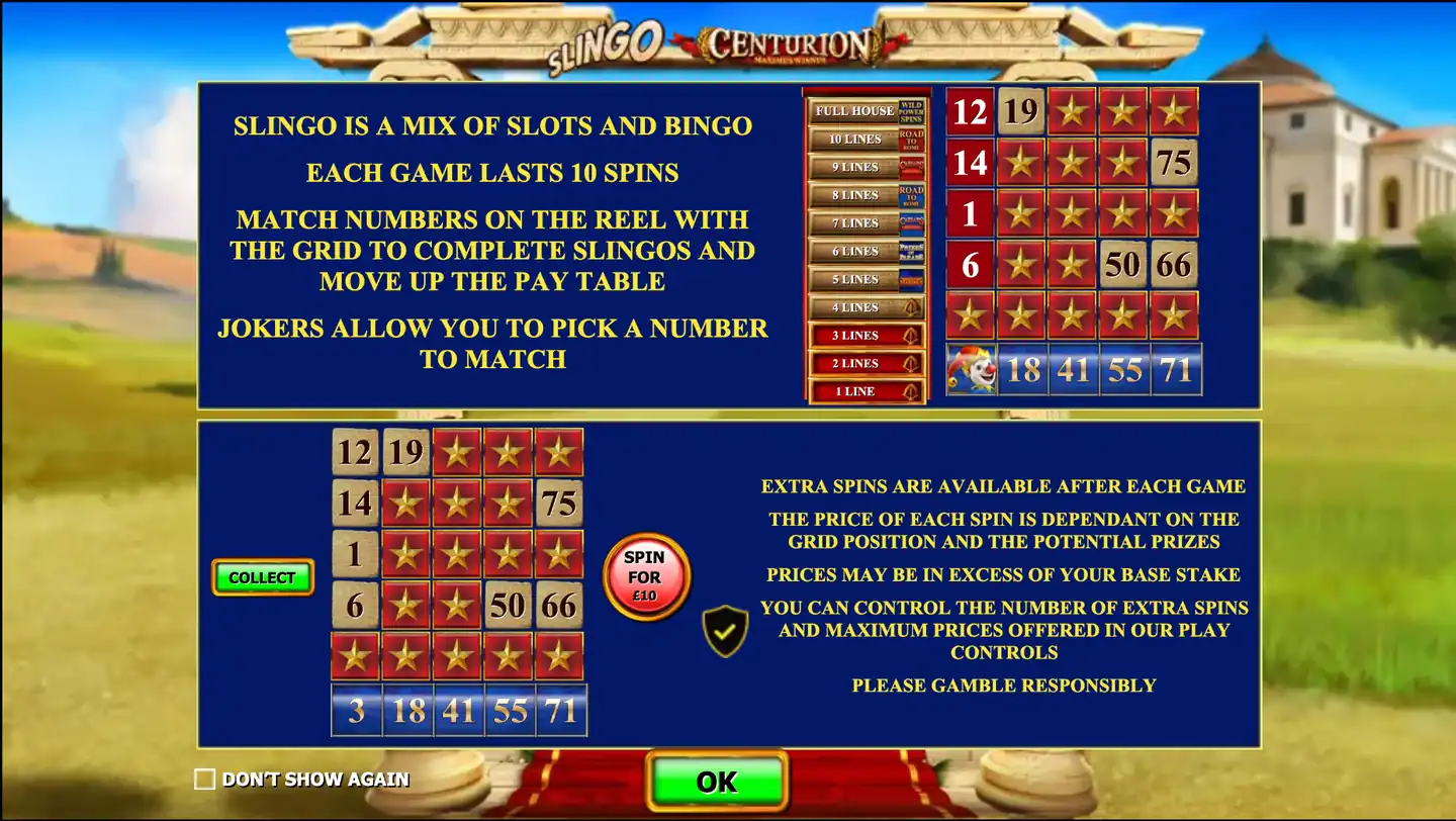Slingo Centurion slot rules