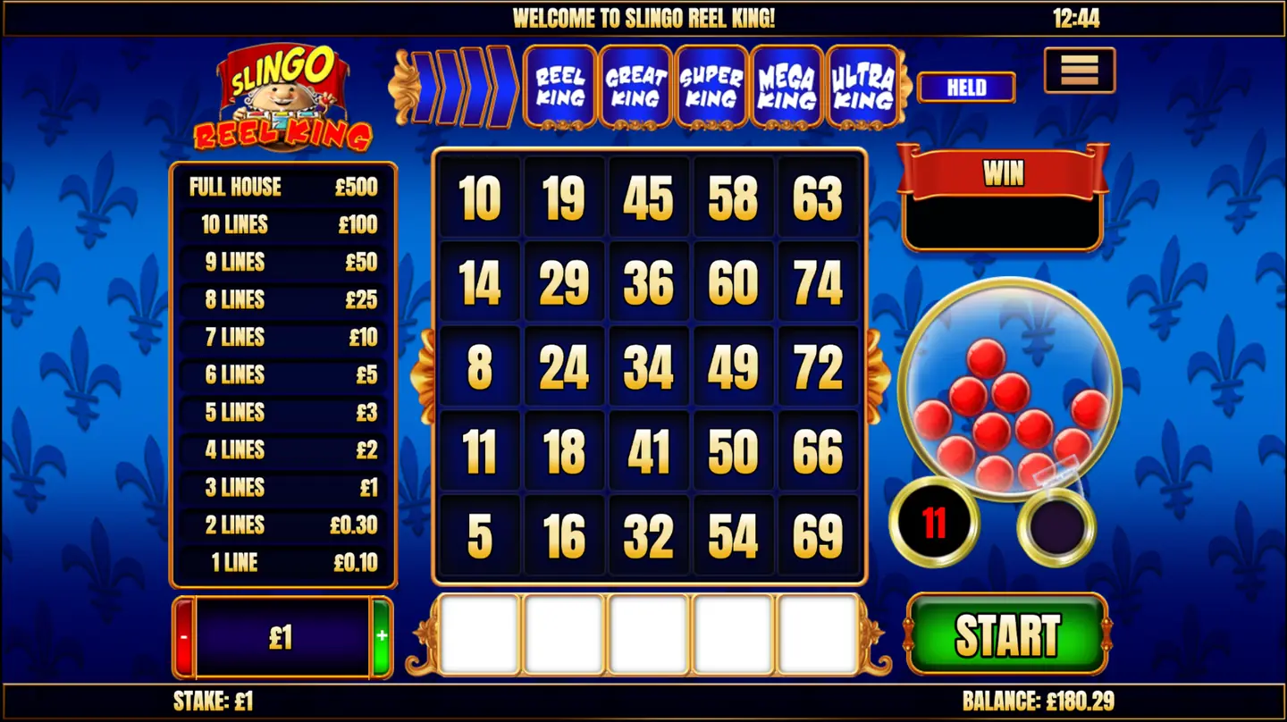 Slingo Reel King slot main game screen