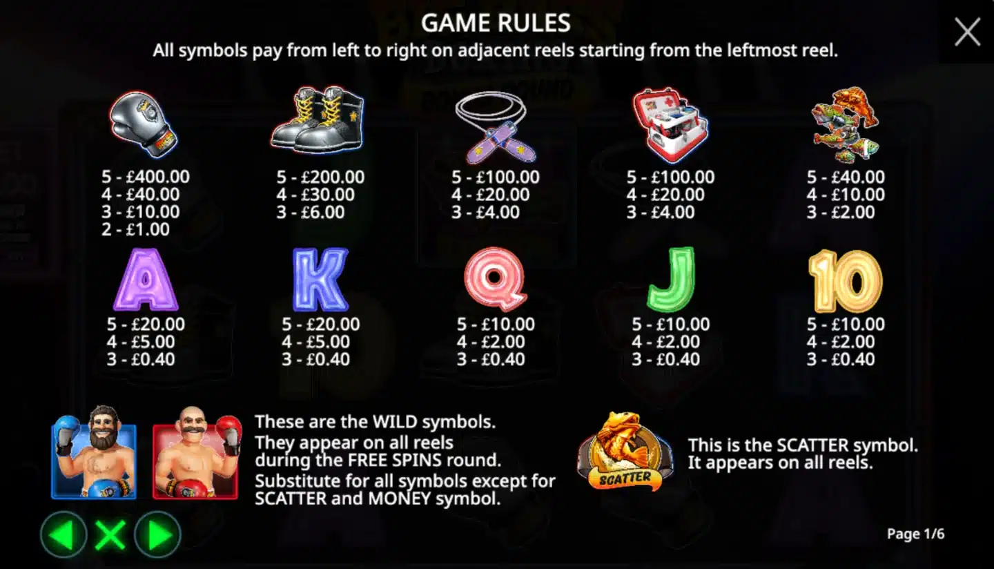 Big Bass Boxing Bonus Round paytable