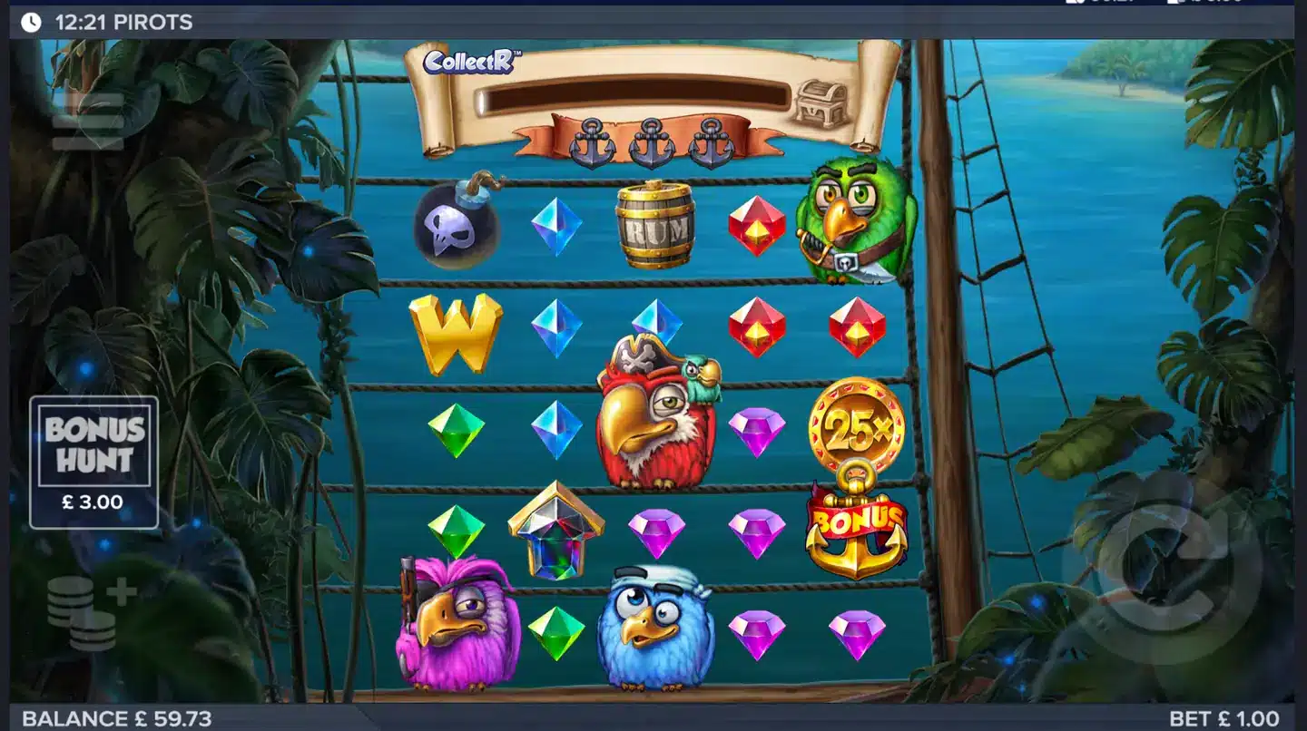 Pirots slot main game screen