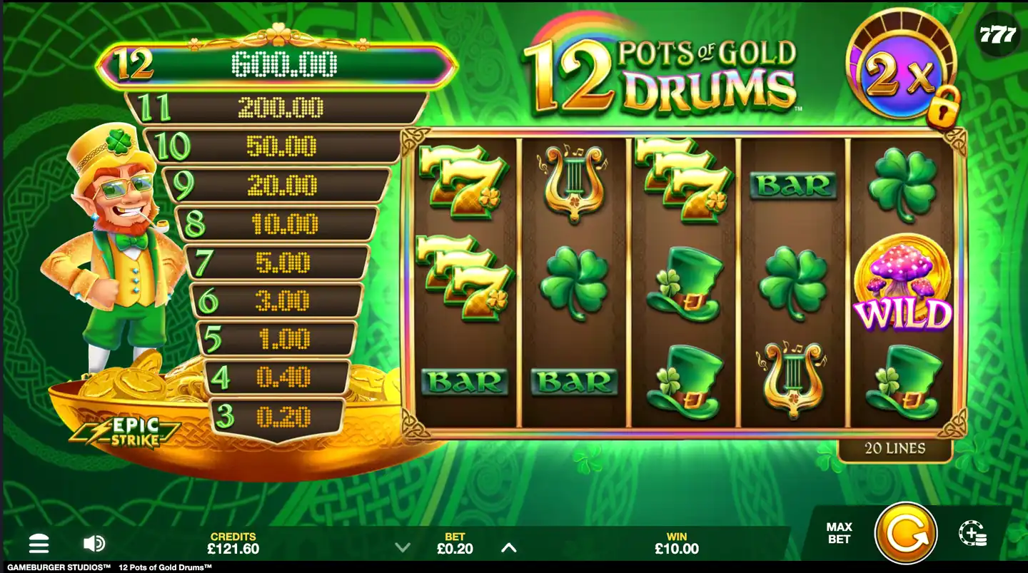 12 Pots of Gold Drums slot main game screen