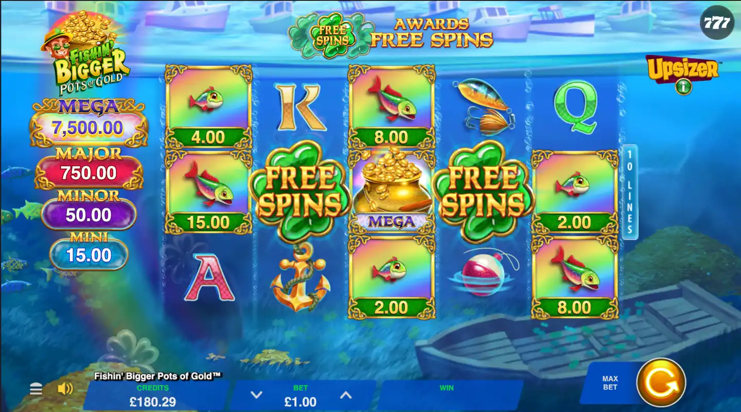 Fishin Bigger Pots of Gold slot main game screen