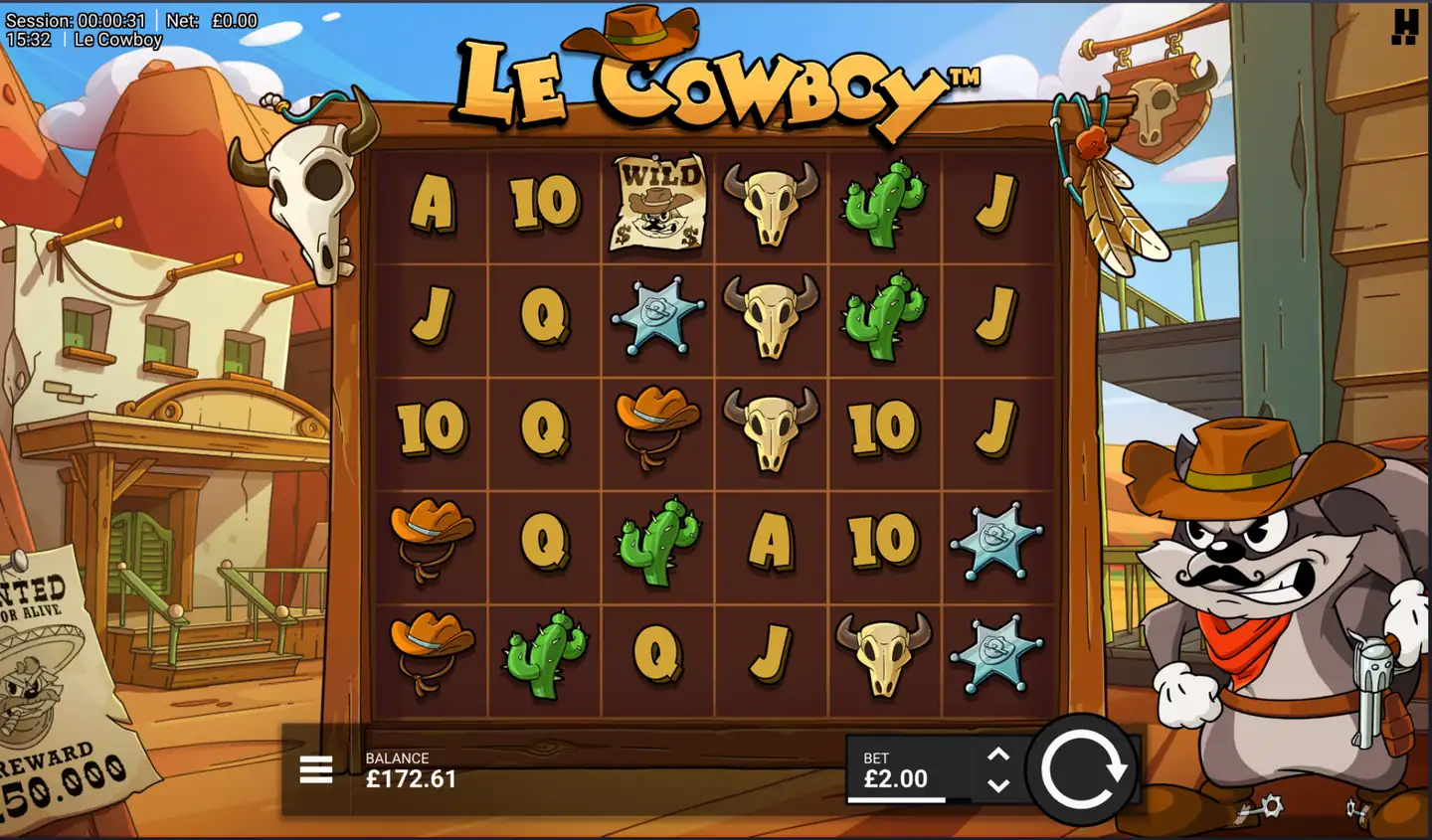 Le Cowboy slot main game screen