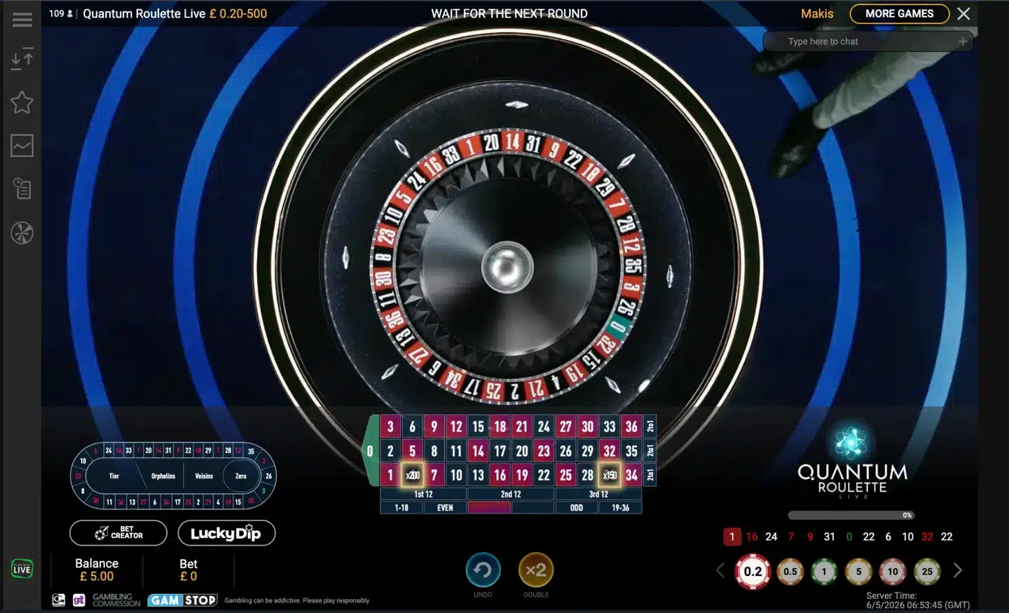Quantum Roulette Live Wheel Betting Table