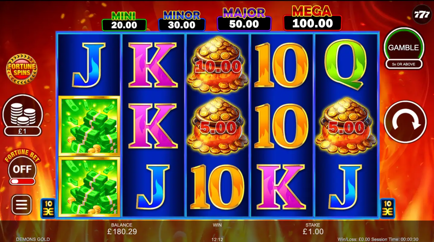 Demon's Gold slot main game screen